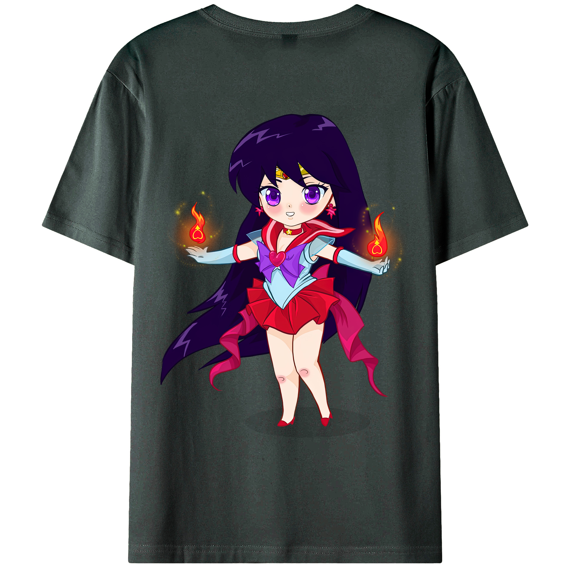 （画像用） 美少女戦士セーラームーン 火野レイ ひの レイ Sailor Moon Hino Rei （セーラーマーズ,Sailor Mars） 綿100％ メンズ半袖Tシャツ（バックプリント） 通気性